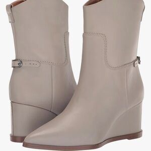 Franco Sarto Womens Etta Pointed Toe Wedge Booties Grey Leather 9